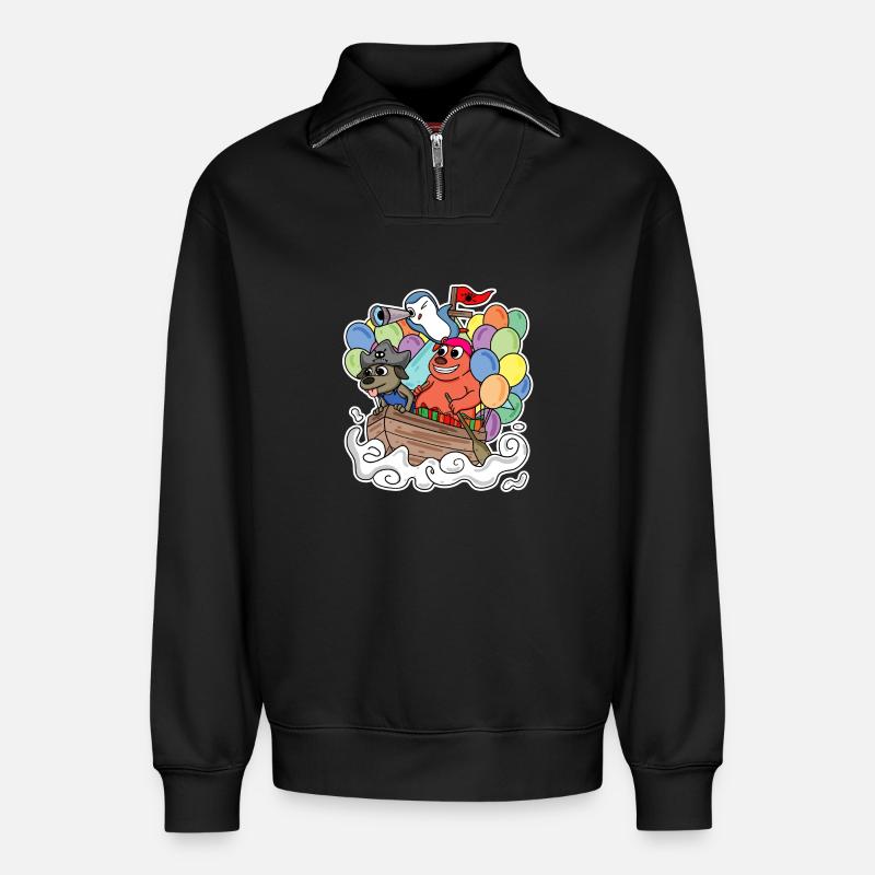 Cute animals - Relaxed Unisex Organic Half Zip Sweatshirt – by SPREAD - black