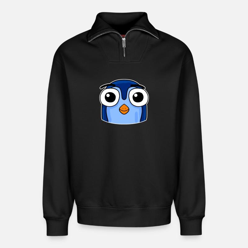 Pinguin Kopf - Relaxed Unisex Organic Half Zip Sweatshirt – von SPREAD - Schwarz