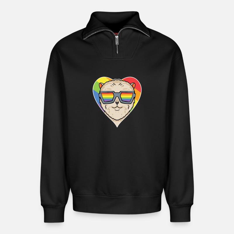 Regenbogen - Hund mit Brille - Zwergspitz - Relaxed Unisex Organic Half Zip Sweatshirt – von SPREAD - Schwarz