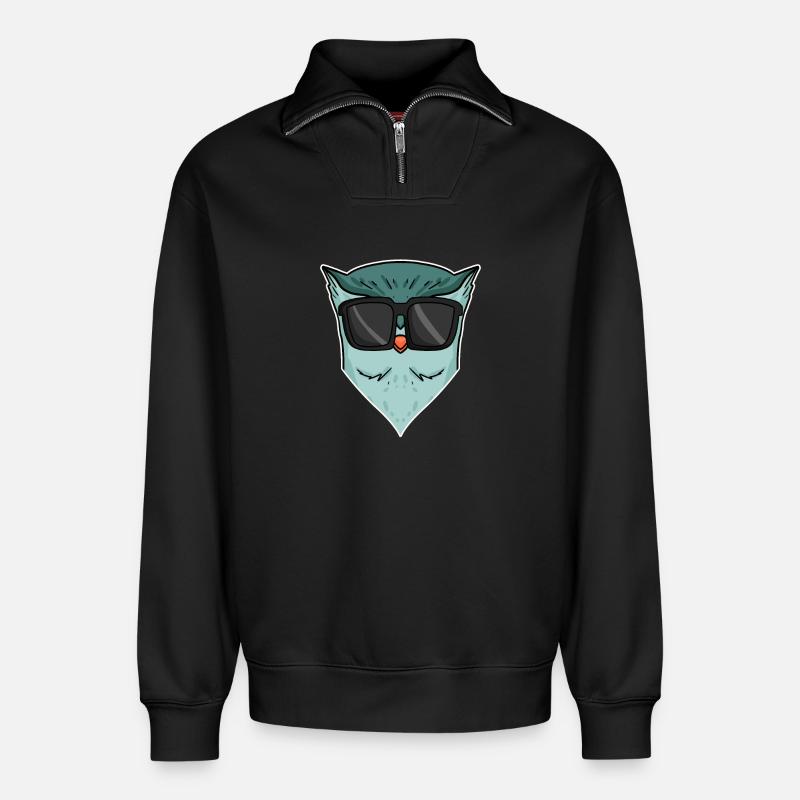 Eule mit Sonnenbrille - Relaxed Unisex Organic Half Zip Sweatshirt – von SPREAD - Schwarz