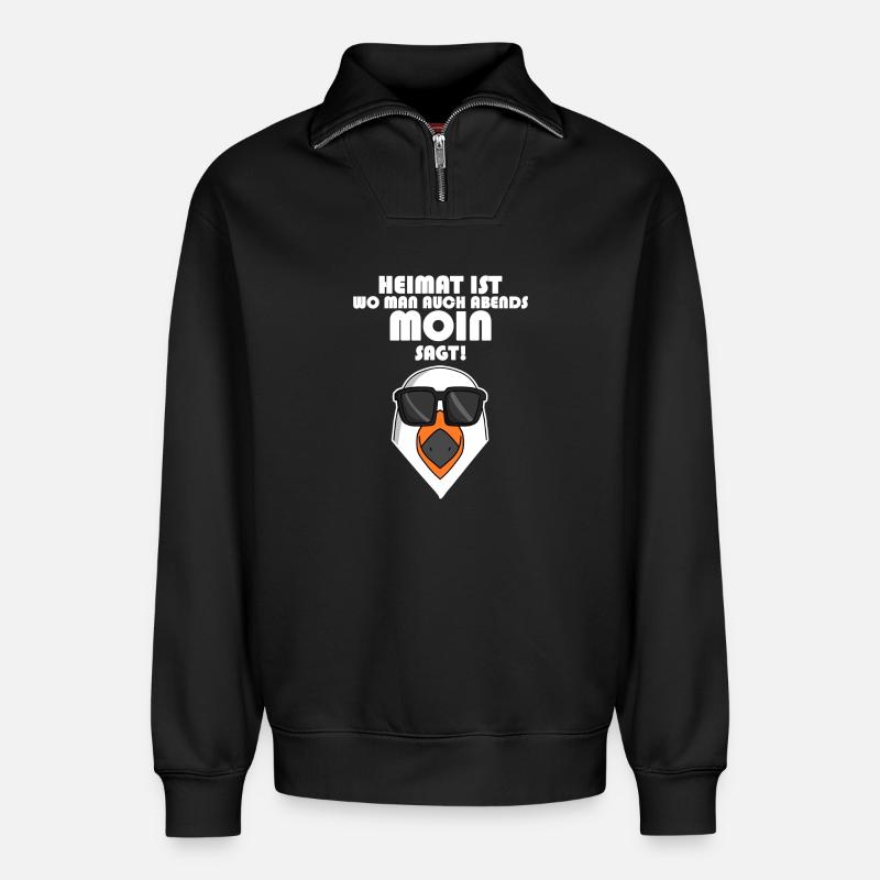 Plattdeutsch Spruch Moin Möwe Nordsee - Relaxed Unisex Organic Half Zip Sweatshirt – von SPREAD - Schwarz