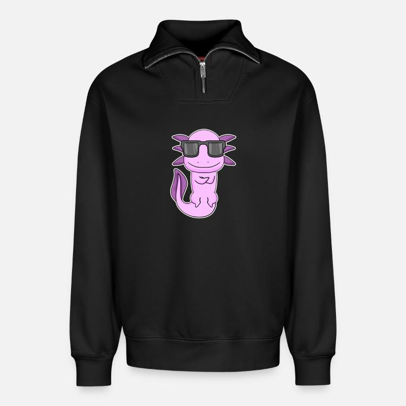Axolotl mit Sonnenbrille - Relaxed Unisex Organic Half Zip Sweatshirt – von SPREAD - Schwarz