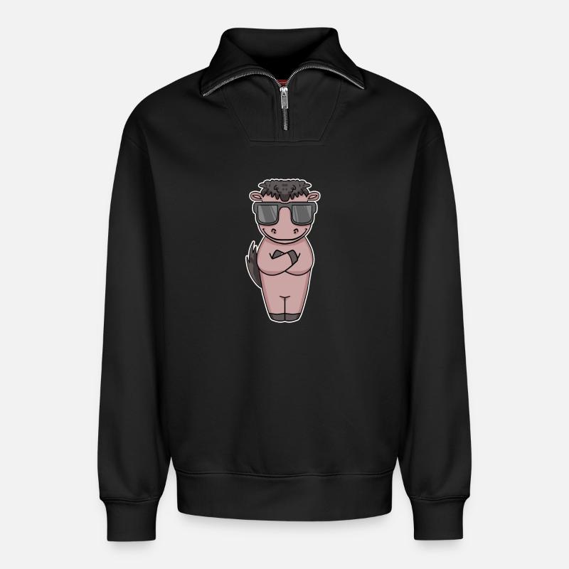 Pferd mit Sonnenbrille - Relaxed Unisex Organic Half Zip Sweatshirt – von SPREAD - Schwarz