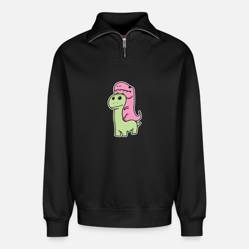 Two dinosaurs - Relaxed Unisex Organic Half Zip Sweatshirt – by SPREAD - black