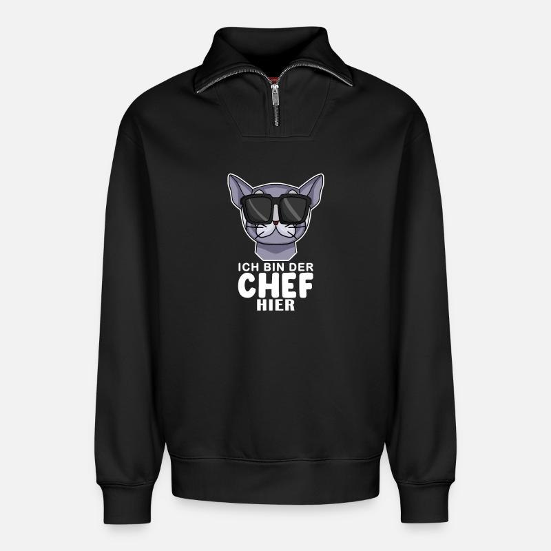 coole Katze - Britisch Kurzhaar Spruch - Relaxed Unisex Organic Half Zip Sweatshirt – von SPREAD - Schwarz