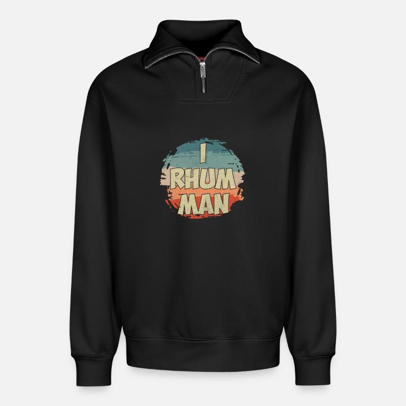 I rum man - Relaxed Unisex Organic Half Zip Sweatshirt – by SPREAD - black