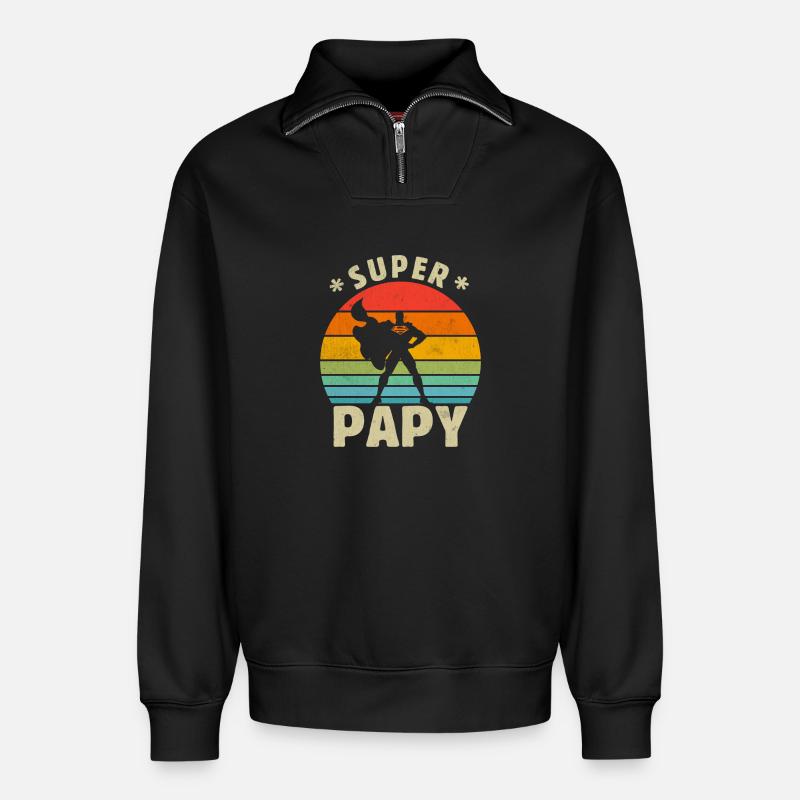 Super Opa - Relaxed Unisex Organic Half Zip Sweatshirt – von SPREAD - Schwarz