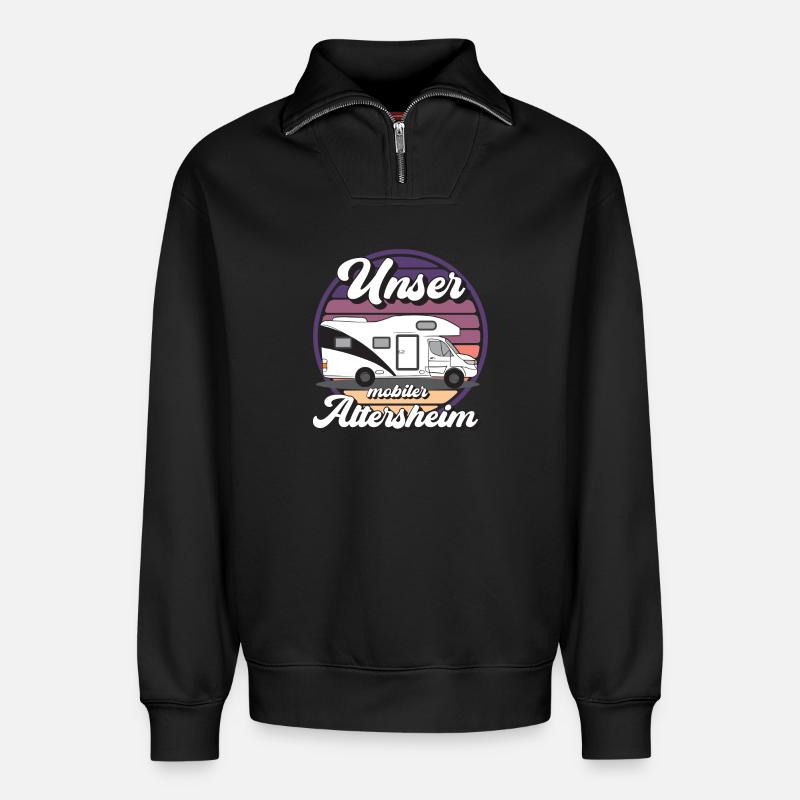 Mobiler Camper Outdoor Design - Relaxed Unisex Organic Half Zip Sweatshirt – von SPREAD - Schwarz