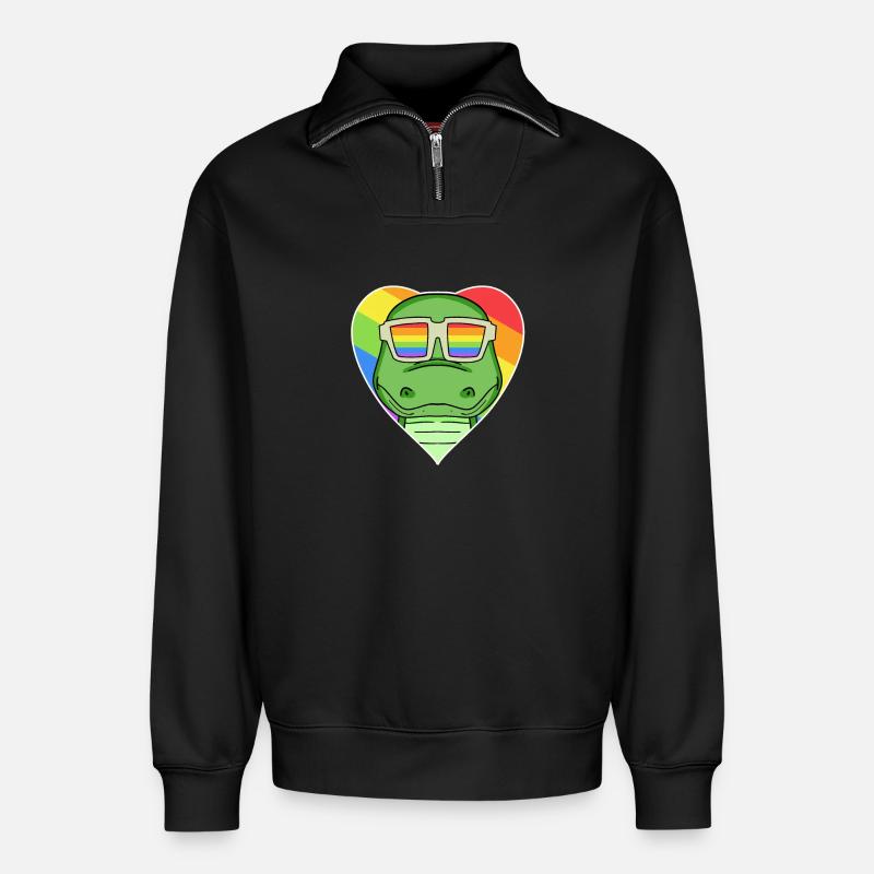 Regenbogen - Krokodil mit Brille - Relaxed Unisex Organic Half Zip Sweatshirt – von SPREAD - Schwarz