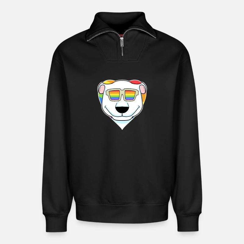 Regenbogen - Eisbär mit Brille - Relaxed Unisex Organic Half Zip Sweatshirt – von SPREAD - Schwarz