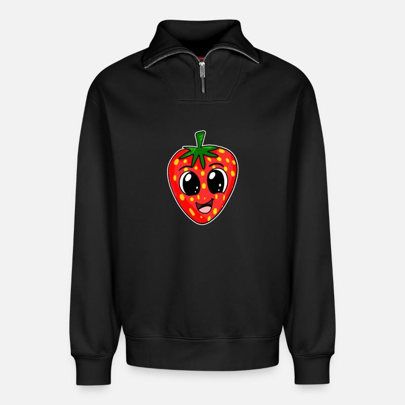 Erdbeere Erdbeeren - Relaxed Unisex Organic Half Zip Sweatshirt – von SPREAD - Schwarz
