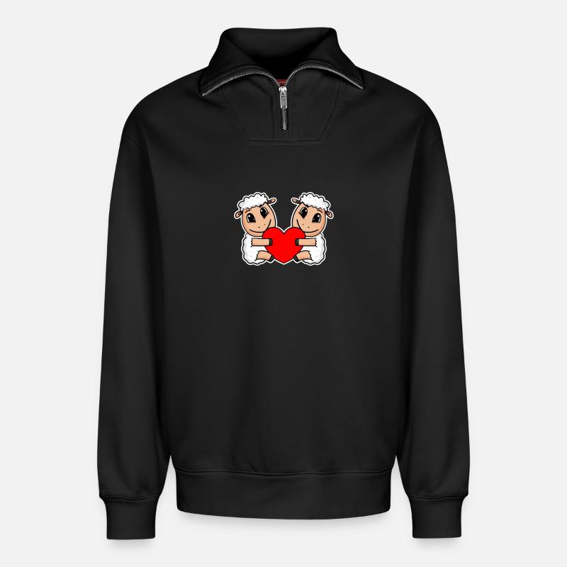 Schaf Herz Liebe Schafe - Relaxed Unisex Organic Half Zip Sweatshirt – von SPREAD - Schwarz
