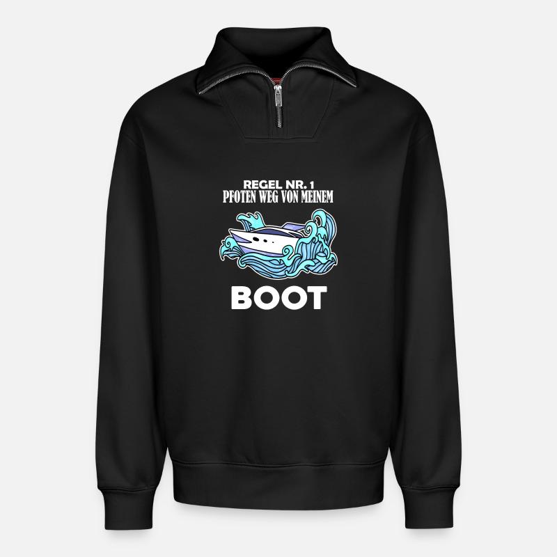 Boote Motorboot - Relaxed Unisex Organic Half Zip Sweatshirt – von SPREAD - Schwarz