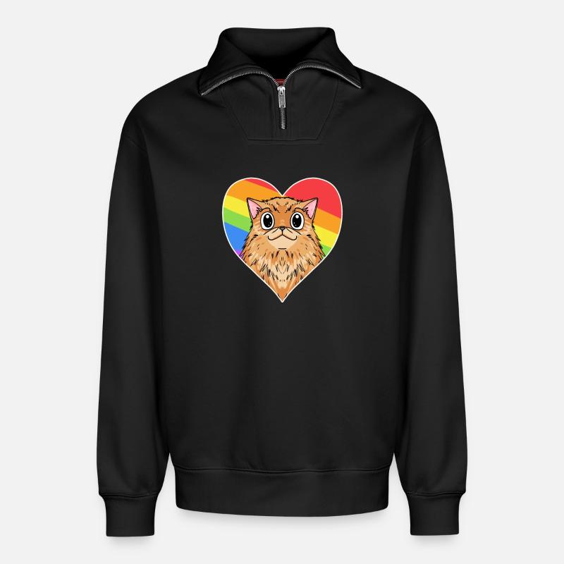 Regenbogen - Katze mit Herz - Relaxed Unisex Organic Half Zip Sweatshirt – von SPREAD - Schwarz