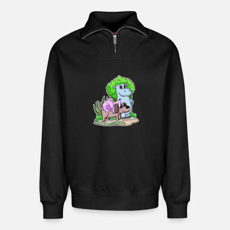 Animaux mignons - Sweat unisexe décontracté en coton biologique à demi-zip – de SPREAD - noir