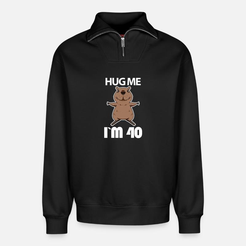 40 ans - 40 ans - câlin - Sweat unisexe décontracté en coton biologique à demi-zip – de SPREAD - noir