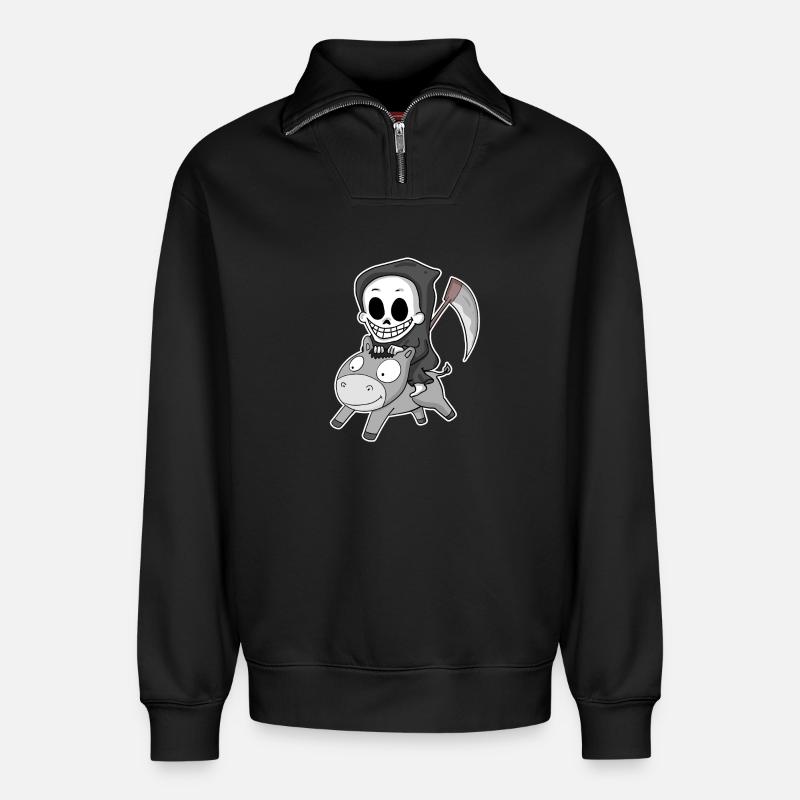 Grim Reaper Donkey - Sweat unisexe décontracté en coton biologique à demi-zip – de SPREAD - noir