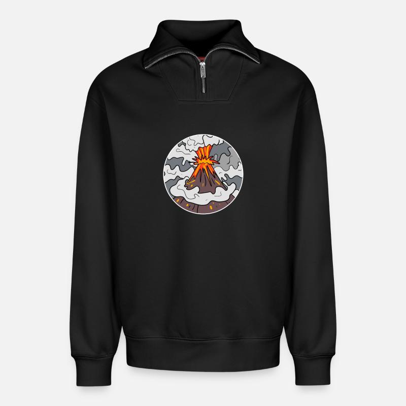 Vulkan Berg Kreis Berge Vulkane - Relaxed Unisex Organic Half Zip Sweatshirt – von SPREAD - Schwarz
