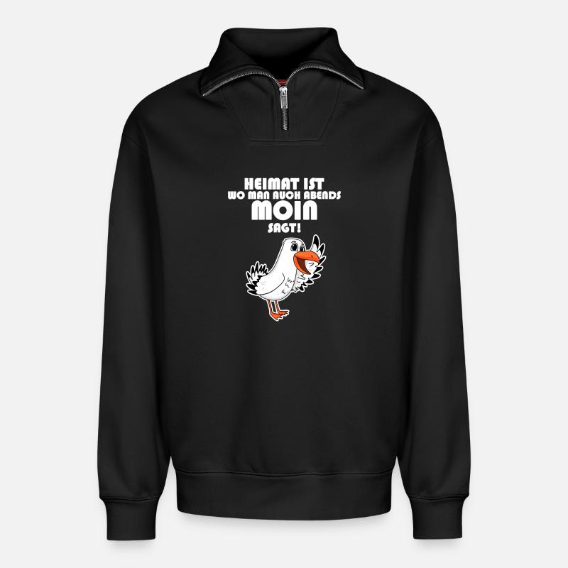 Heimat Moin Begrüßung Möwe - Relaxed Unisex Organic Half Zip Sweatshirt – von SPREAD - Schwarz
