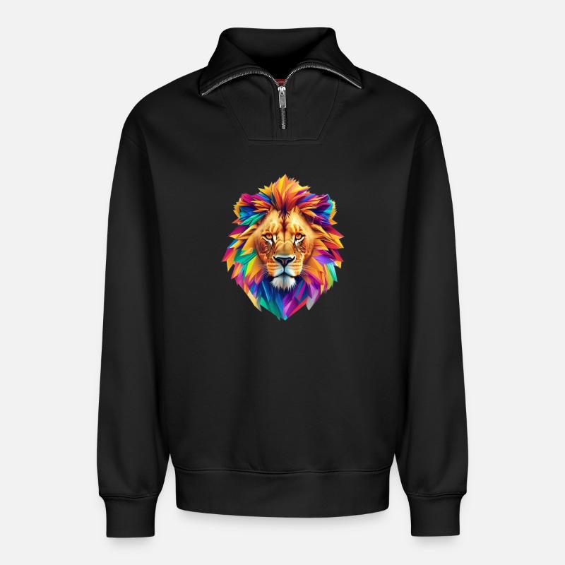 Löwenkopf - Relaxed Unisex Organic Half Zip Sweatshirt – von SPREAD - Schwarz