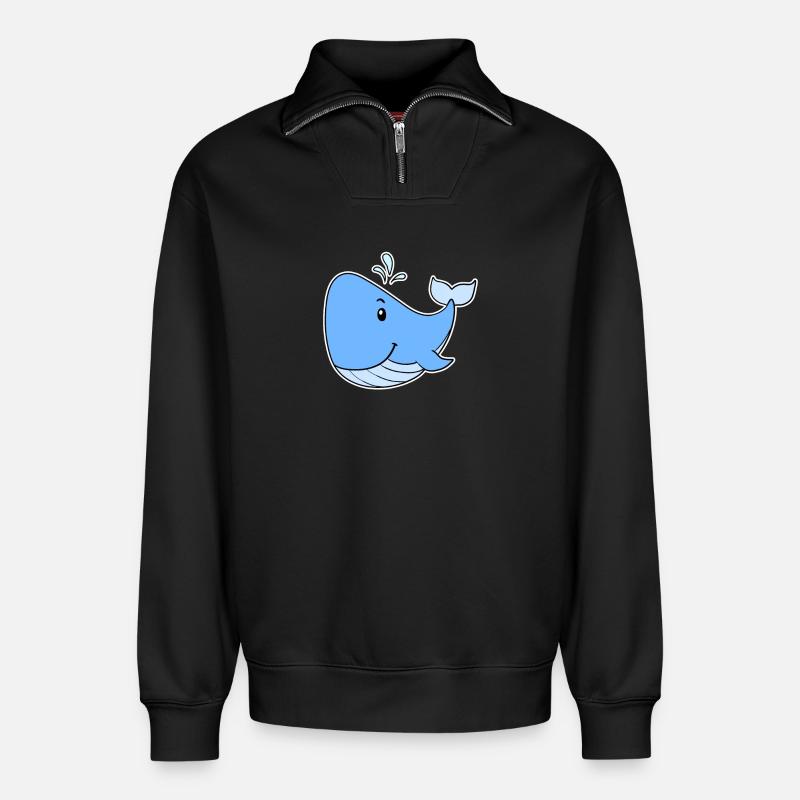 Baleine de mer - Sweat unisexe décontracté en coton biologique à demi-zip – de SPREAD - noir