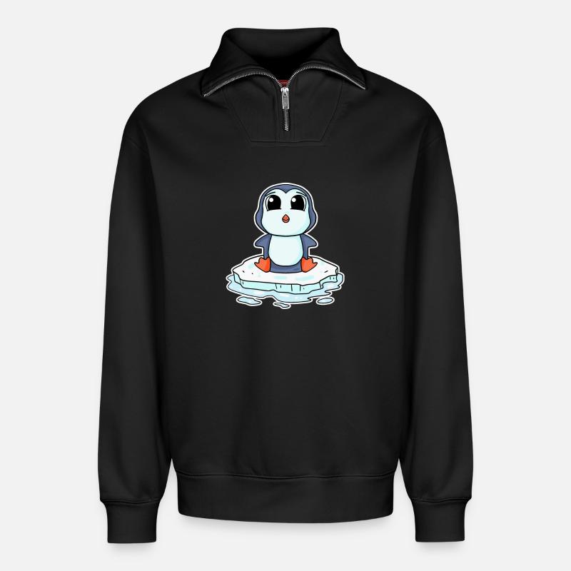 Pinguin Pinguine - Relaxed Unisex Organic Half Zip Sweatshirt – von SPREAD - Schwarz