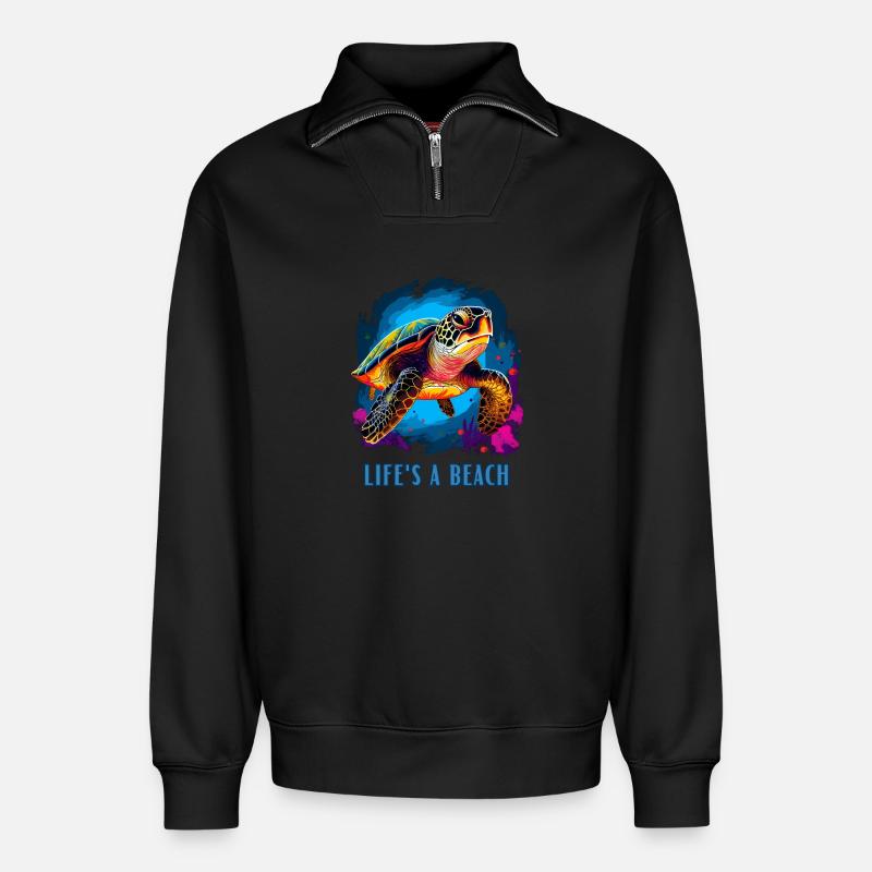 Life's a beach - Relaxed Unisex Organic Half Zip Sweatshirt – von SPREAD - Schwarz