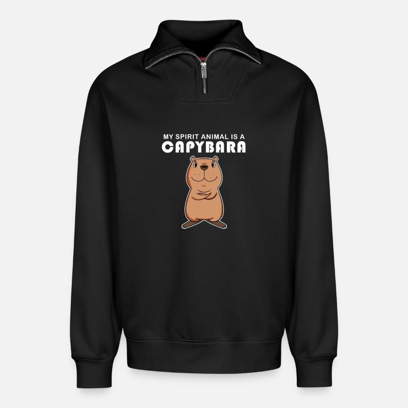 Capybara Wasserschwein Capybaras - Relaxed Unisex Organic Half Zip Sweatshirt – von SPREAD - Schwarz