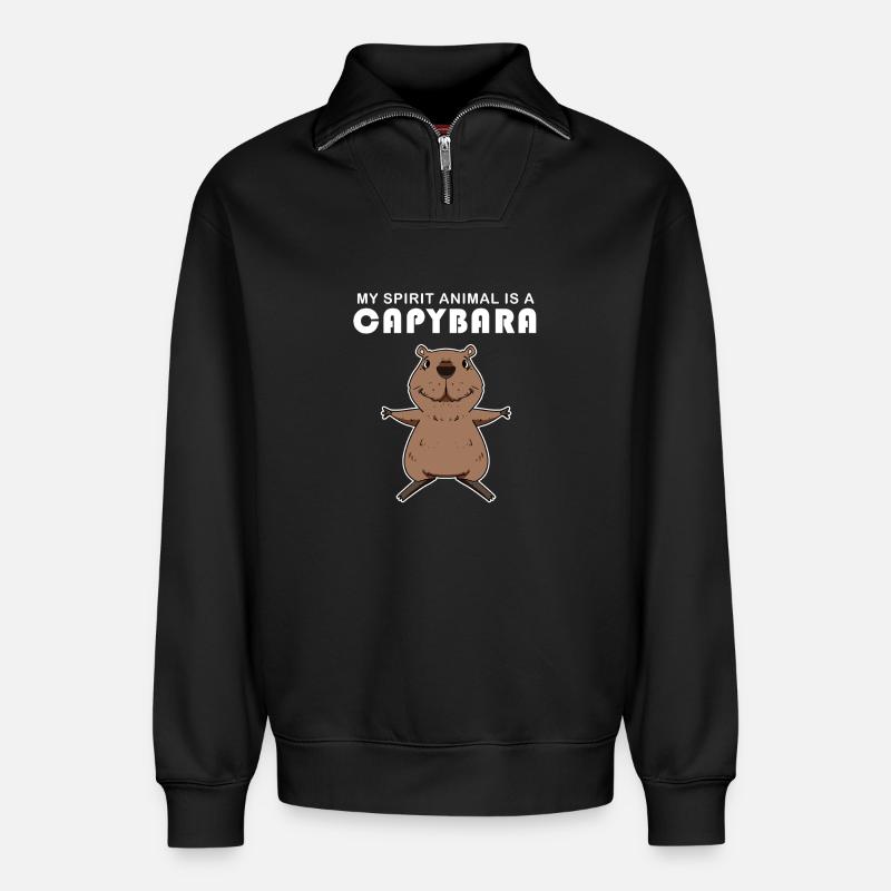 Capybara Wasserschwein Capybaras - Relaxed Unisex Organic Half Zip Sweatshirt – von SPREAD - Schwarz