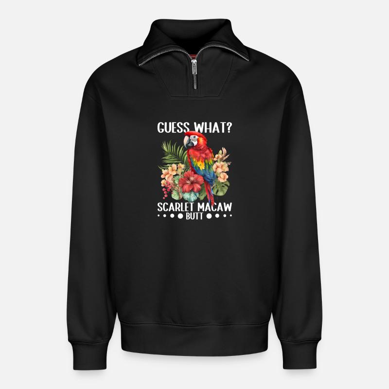 Devinez quoi ? Mouton d'ara écarlate - Sweat unisexe décontracté en coton biologique à demi-zip – de SPREAD - noir