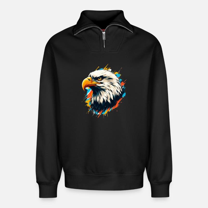 Bald Eagle - Relaxed Unisex Organic Half Zip Sweatshirt – by SPREAD - black