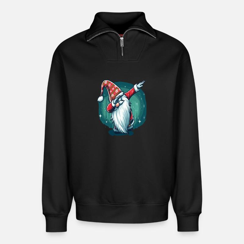 Dabbing Gnome de Noël - Sweat unisexe décontracté en coton biologique à demi-zip – de SPREAD - noir