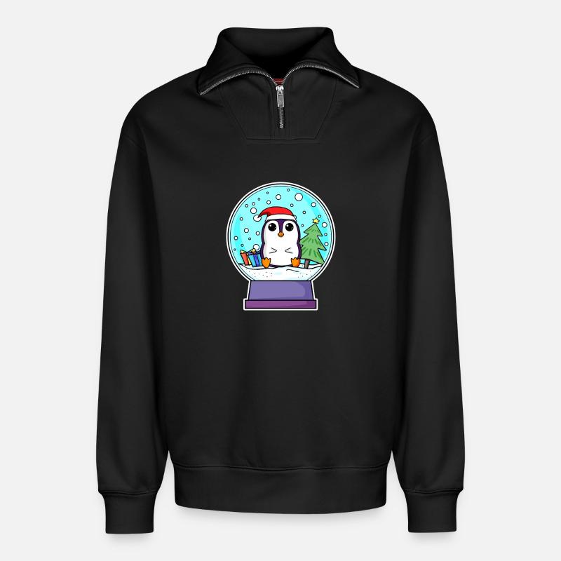 Pingouin Noël - Sweat unisexe décontracté en coton biologique à demi-zip – de SPREAD - noir