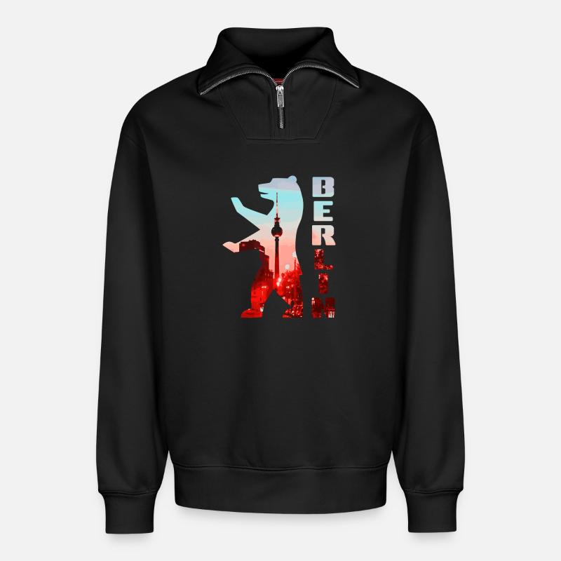 Berlin Bear - Relaxed Unisex Organic Half Zip Sweatshirt – by SPREAD - black
