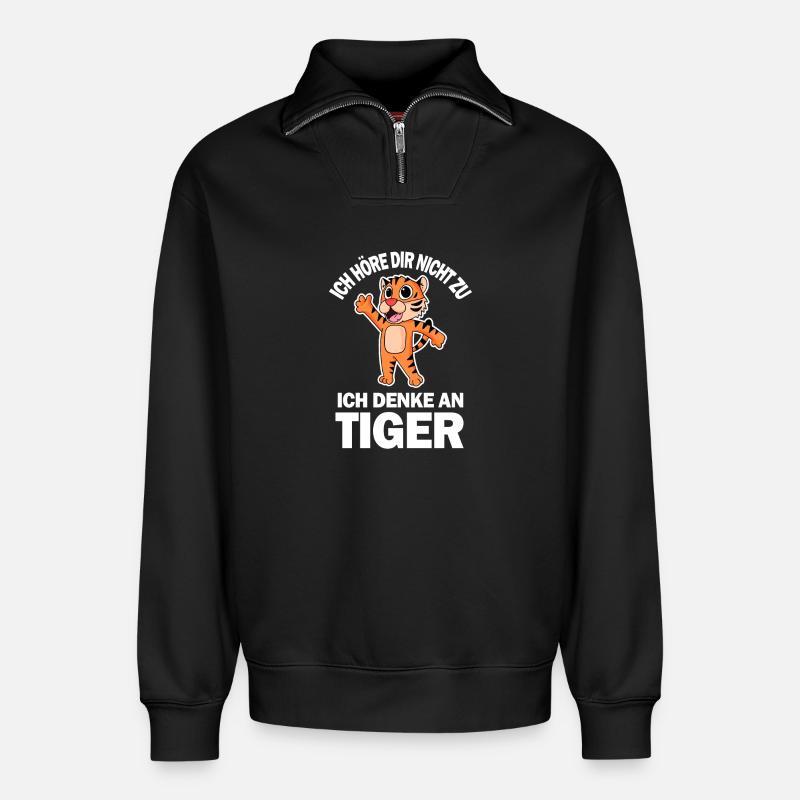 Tier Tiger - Relaxed Unisex Organic Half Zip Sweatshirt – von SPREAD - Schwarz