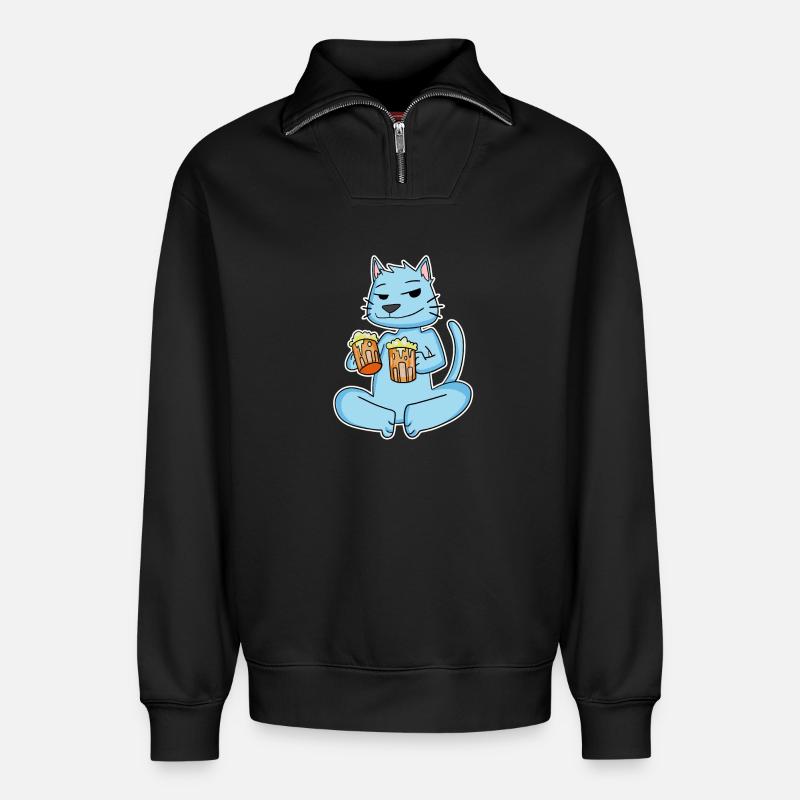 Katze mit Bier - Relaxed Unisex Organic Half Zip Sweatshirt – von SPREAD - Schwarz