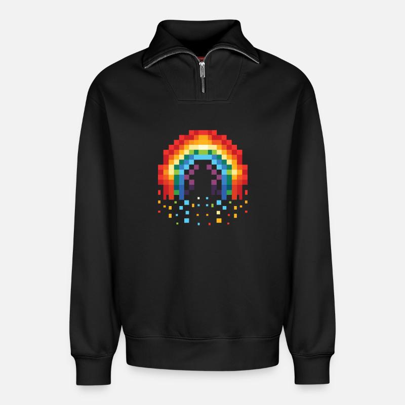 Pixel Art Rainbow 8-Bit Rétro - Sweat unisexe décontracté en coton biologique à demi-zip – de SPREAD - noir