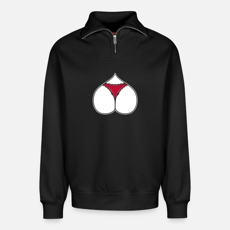 Arsch Herz Liebe - Relaxed Unisex Organic Half Zip Sweatshirt – von SPREAD - Schwarz