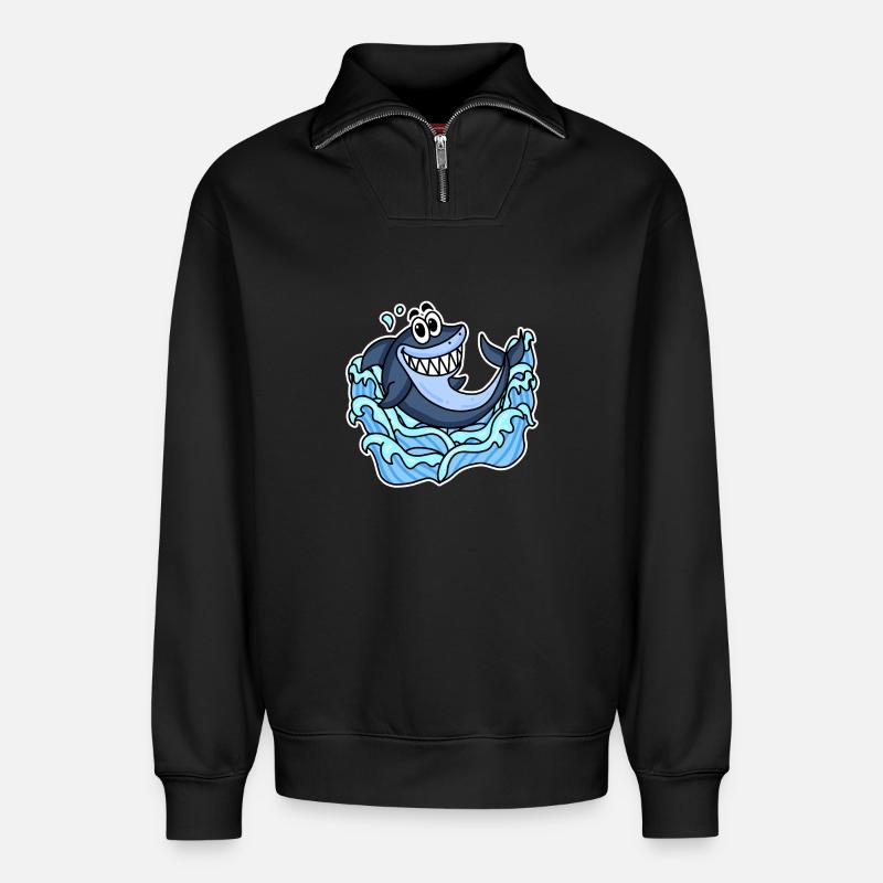 Hai Fisch - Relaxed Unisex Organic Half Zip Sweatshirt – von SPREAD - Schwarz
