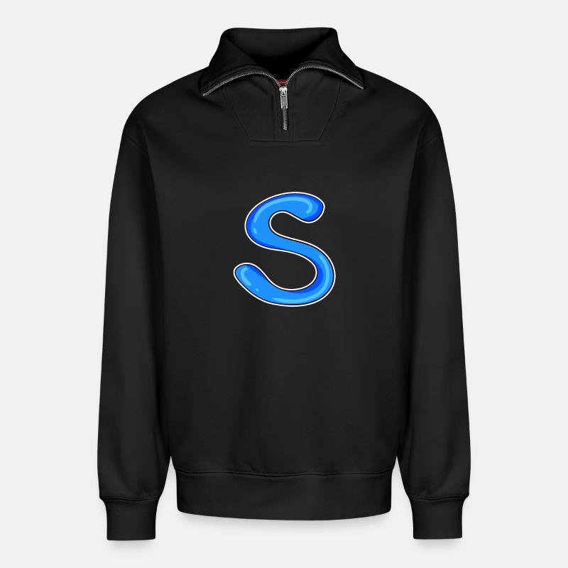 Buchstabe S Anfangsbuchstabe - Relaxed Unisex Organic Half Zip Sweatshirt – von SPREAD - Schwarz