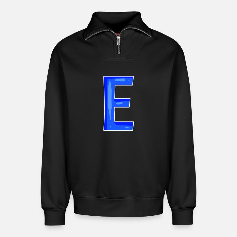 Point E - Initial point E - Sweat unisexe décontracté en coton biologique à demi-zip – de SPREAD - noir