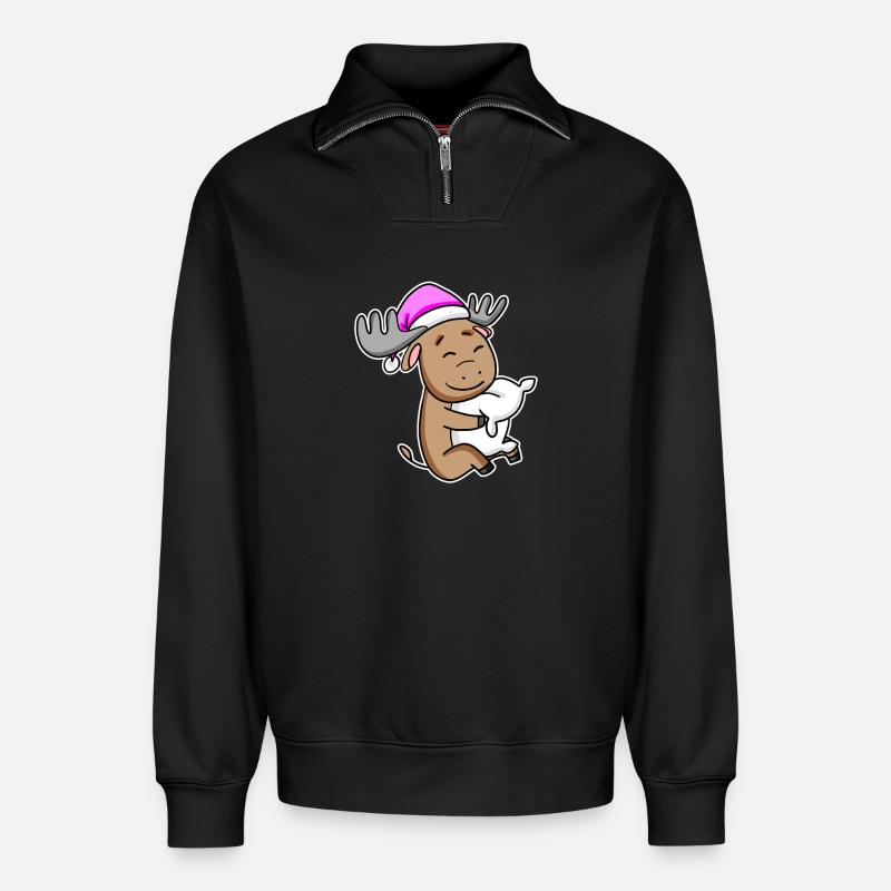 Moose Tired Sleeping Sleeping Girl - Relaxed Unisex Organic Half Zip Sweatshirt – by SPREAD - black