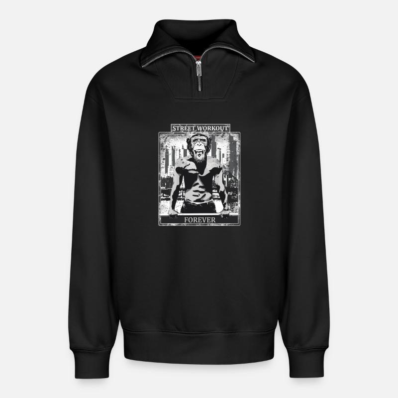 Street Workout Affe Design - Relaxed Unisex Organic Half Zip Sweatshirt – von SPREAD - Schwarz