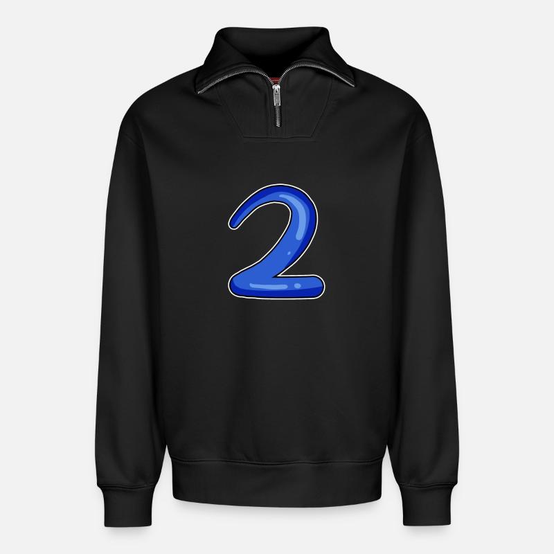 Zwei - 2 - Nummer Zahl - Relaxed Unisex Organic Half Zip Sweatshirt – von SPREAD - Schwarz