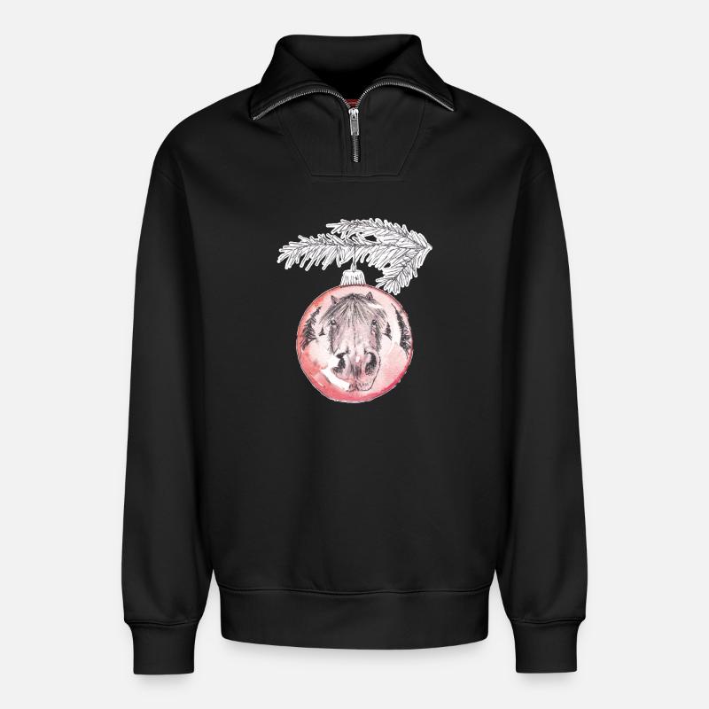 Weihnachtskugel Merry Christmas rot Pferd - Relaxed Unisex Organic Half Zip Sweatshirt – von SPREAD - Schwarz
