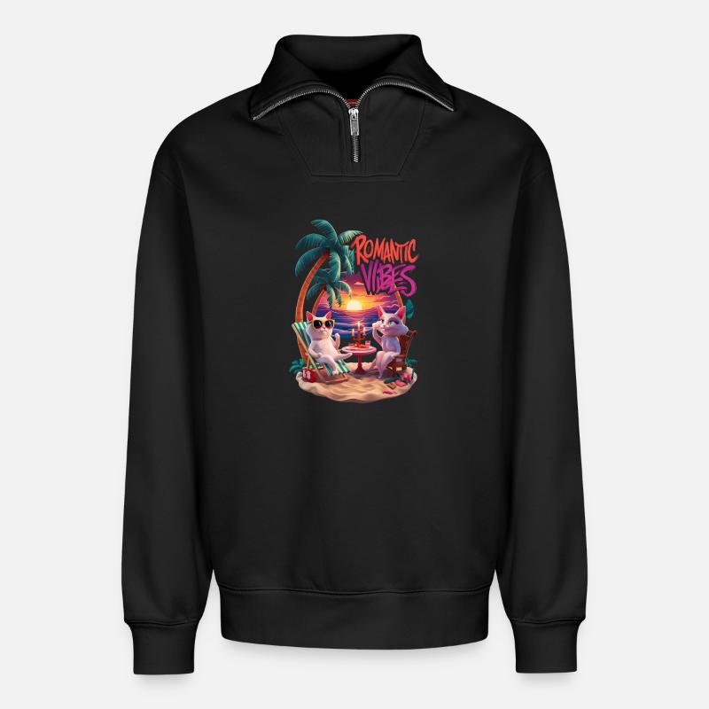 Romantic Beach Hangovers - Relaxed Unisex Organic Half Zip Sweatshirt – by SPREAD - black