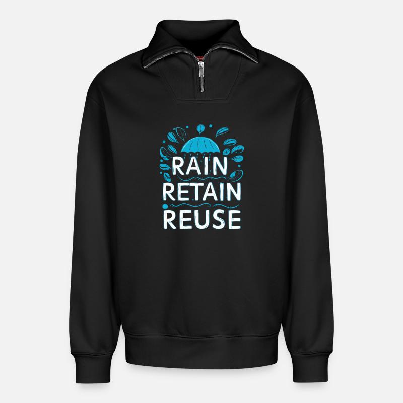 Rain Keep Réutilisation - Sweat unisexe décontracté en coton biologique à demi-zip – de SPREAD - noir