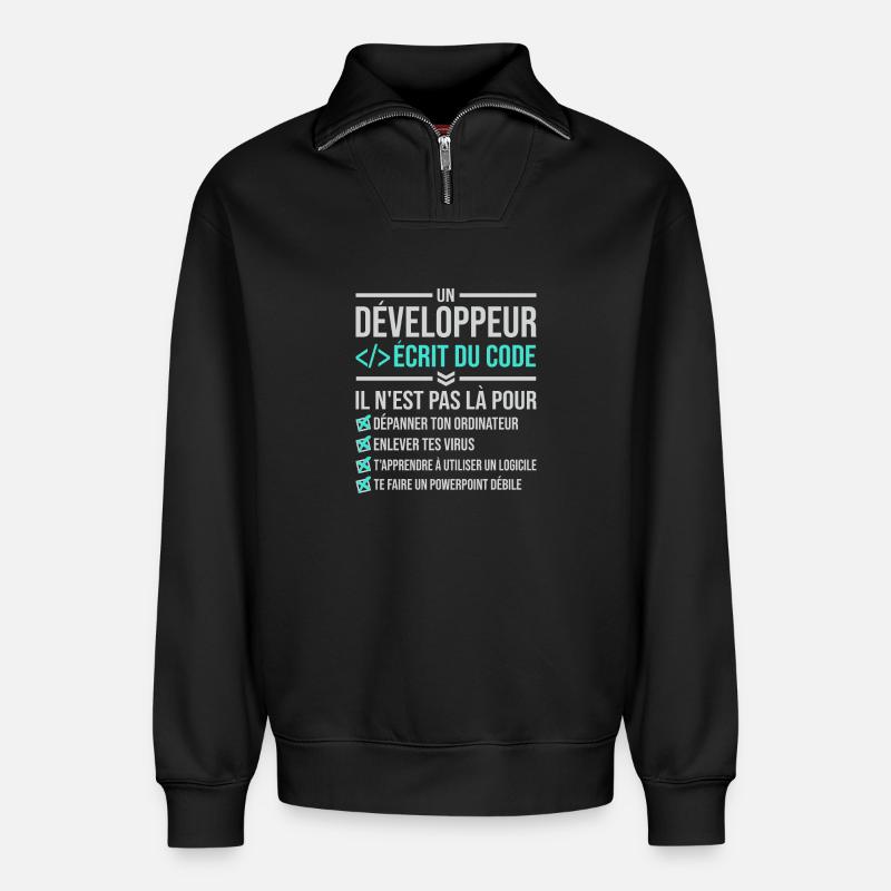 Developer Writing Code - Relaxed Unisex Organic Half Zip Sweatshirt – by SPREAD - black