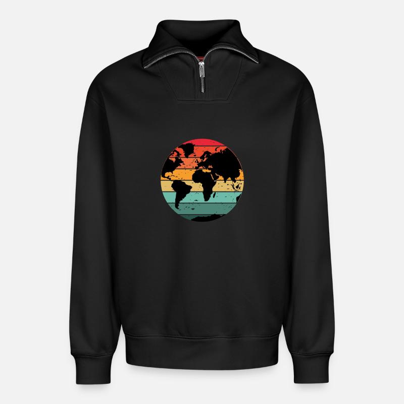 Buntes Retro-Weltkartendesign - Relaxed Unisex Organic Half Zip Sweatshirt – von SPREAD - Schwarz