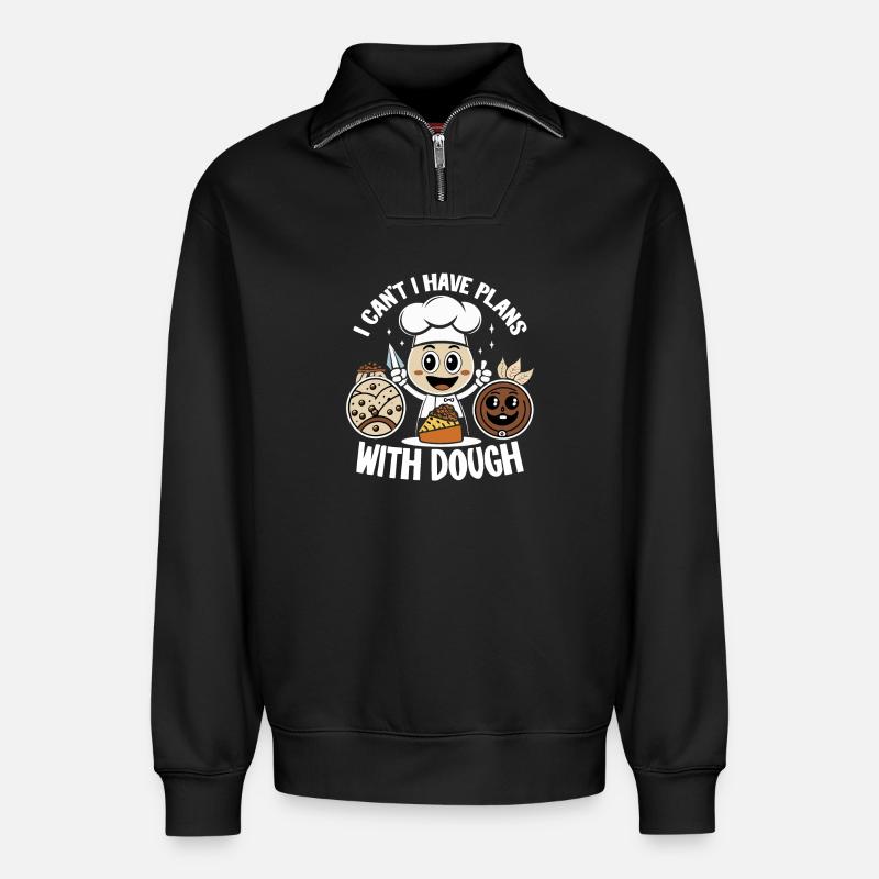 Chef with dough joy - Relaxed Unisex Organic Half Zip Sweatshirt – by SPREAD - black